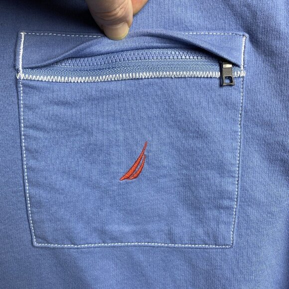 Nautica Sweater Men XL Blue Cotton Pull Over Quarter Zip Sweatshirt Casual Yacht - Picture 4 of 9